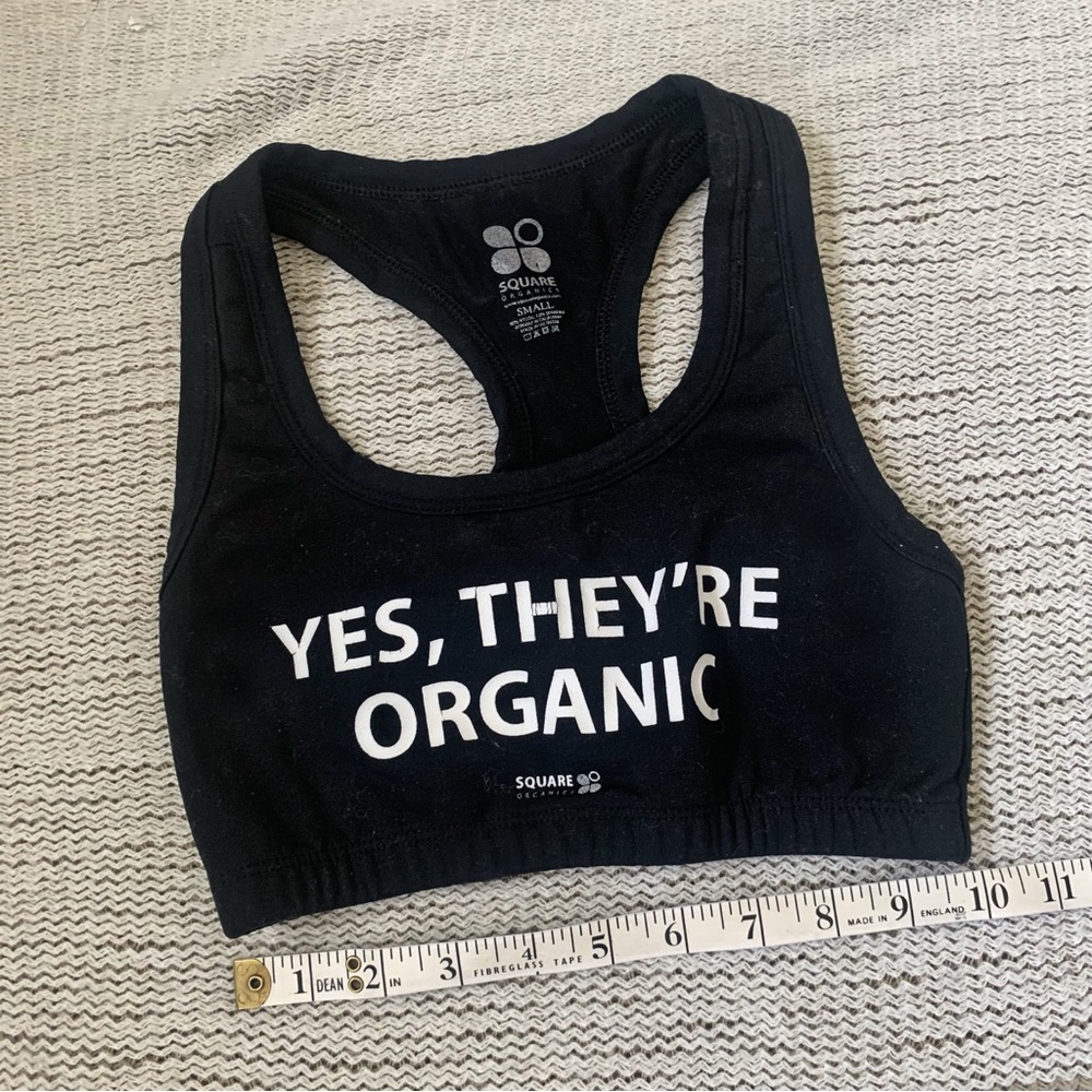 “Yes, They’re Organic” Black Graphic Sports Bra - Picture 8 of 10